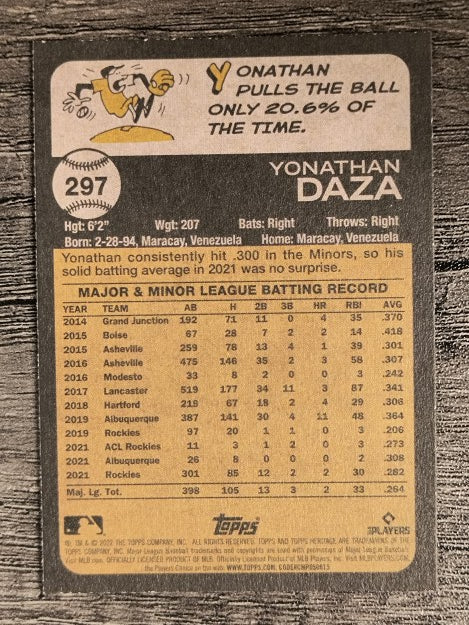 2022 Topps Heritage #297 Yonathan Daza
