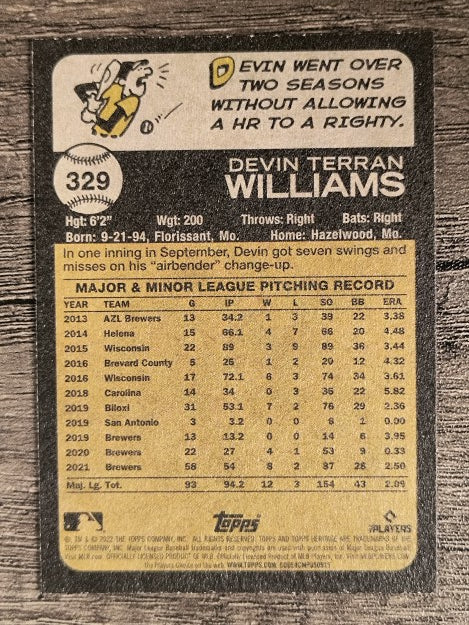 2022 Topps Heritage #329 Devin Williams