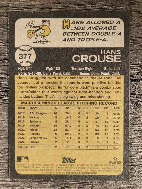 2022 Topps Heritage #377 Hans Crouse RC
