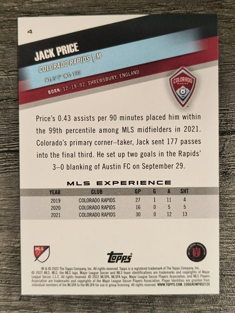 2022 Topps MLS #4 Jack Price