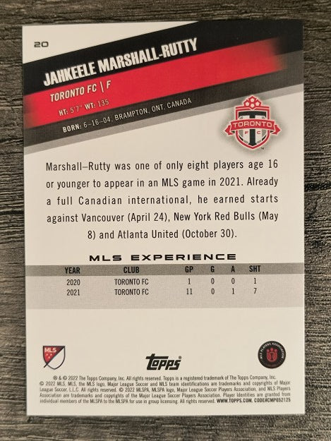 2022 Topps MLS #20 Jahkeele Marshall-Rutty