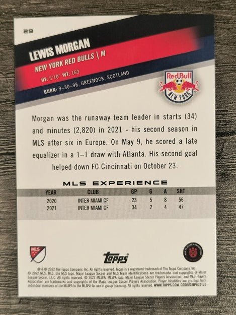 2022 Topps MLS #29 Lewis Morgan