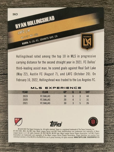 2022 Topps MLS #30 Ryan Hollingshead