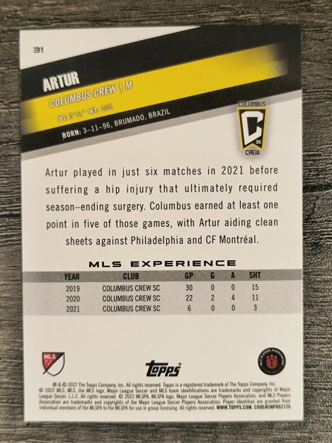 2022 Topps MLS #31 Artur
