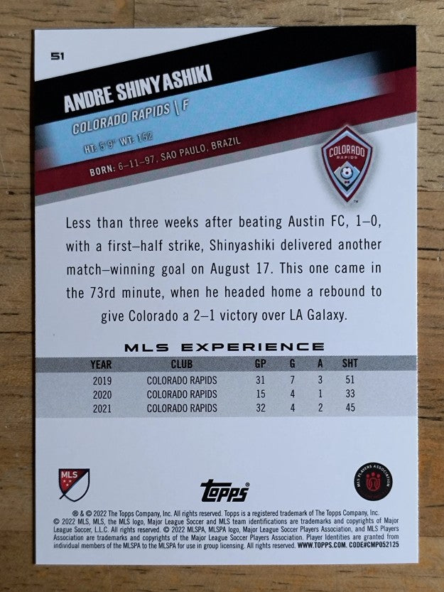 2022 Topps MLS #51 Andre Shinyashiki