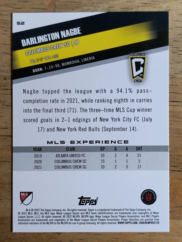 2022 Topps MLS #52 Darlington Nagbe