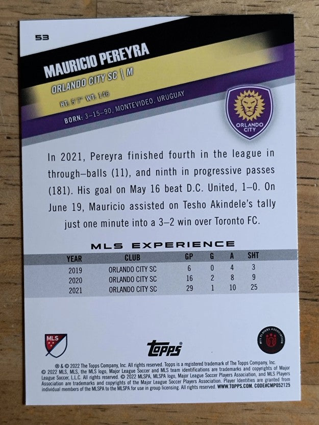 2022 Topps MLS #53 Mauricio Pereyra