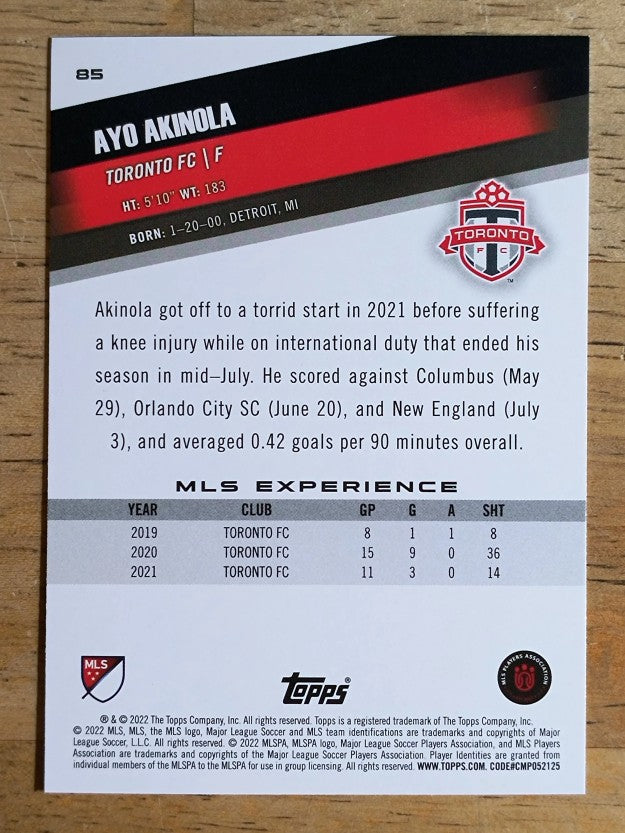 2022 Topps MLS #85 Ayo Akinola