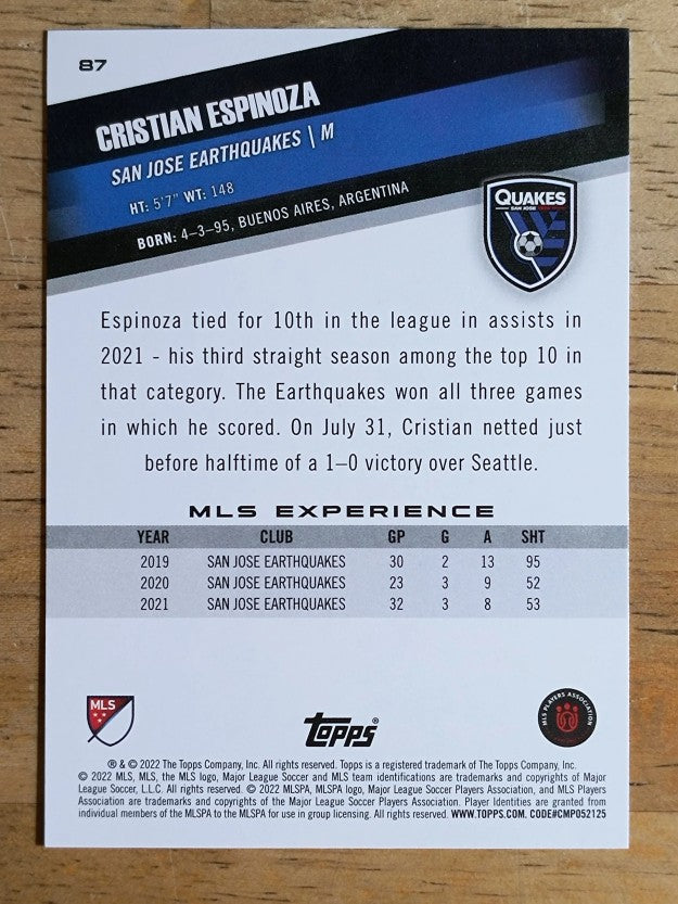 2022 Topps MLS #87 Cristian Espinoza