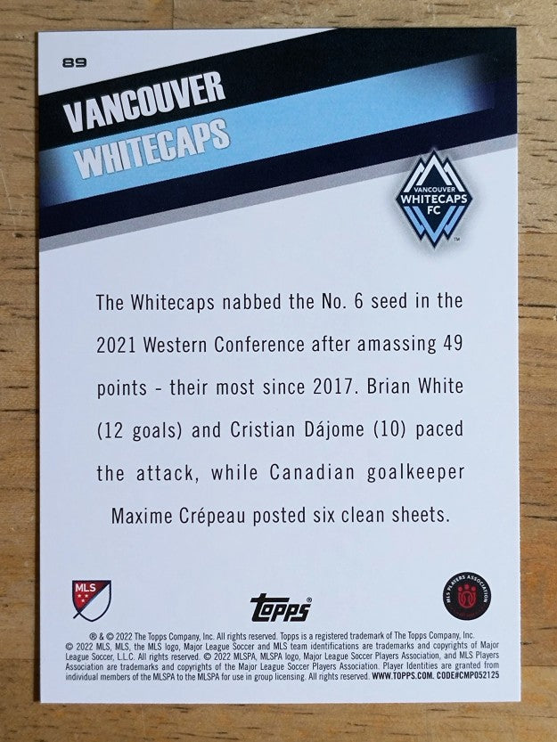 2022 Topps MLS #89 Vancouver Whitecaps