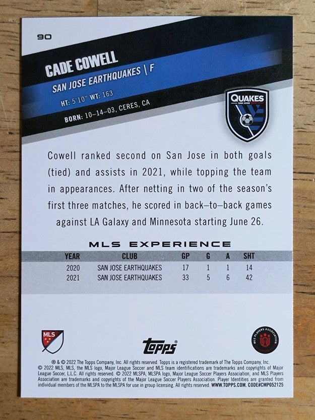 2022 Topps MLS #90 Cade Cowell