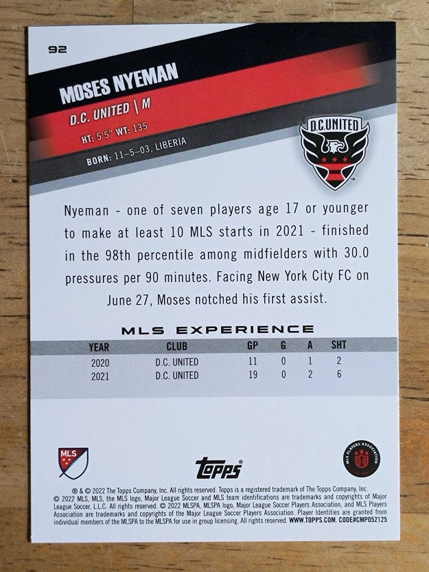 2022 Topps MLS #92 Moses Nyeman