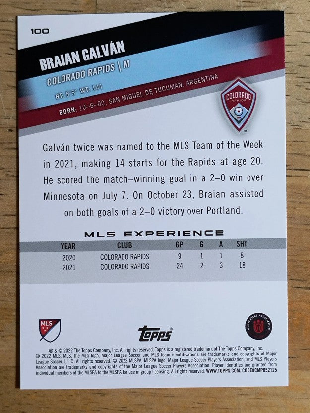 2022 Topps MLS #100 Braian Galvan
