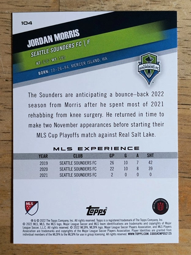 2022 Topps MLS #104 Jordan Morris