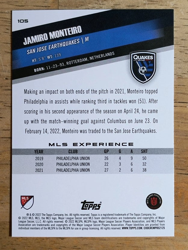2022 Topps MLS #105 Jamiro Monteiro