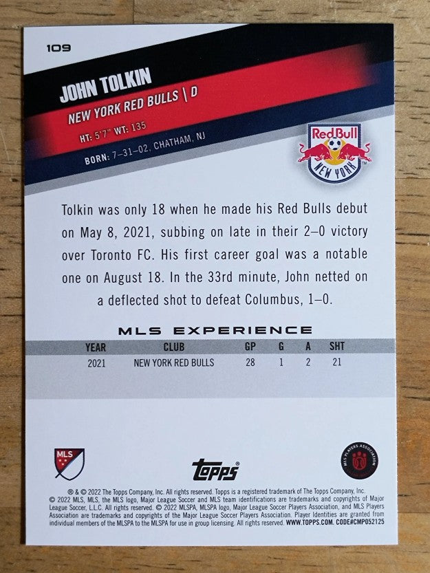 2022 Topps MLS #109 John Tolkin