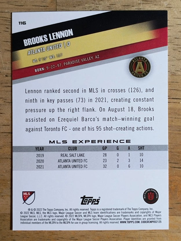2022 Topps MLS #116 Brooks Lennon