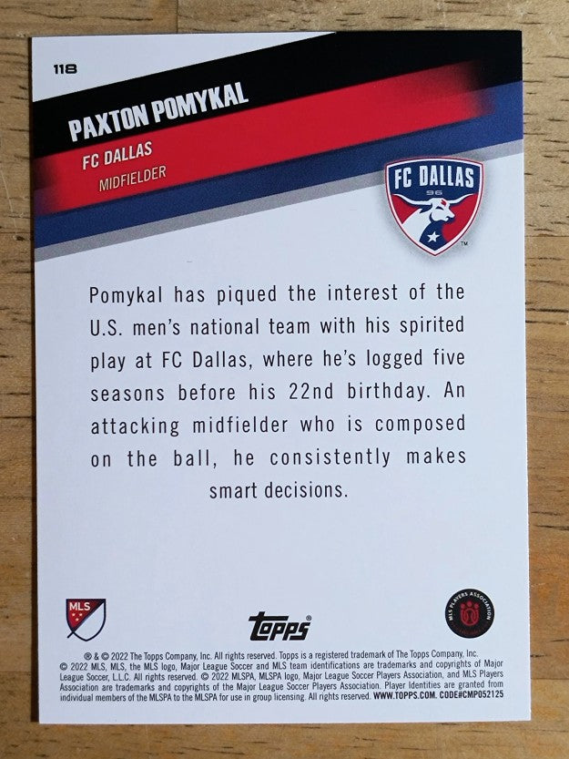 2022 Topps MLS #118 Paxton Pomykal U22