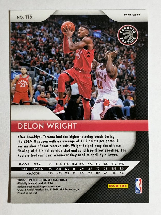2018-19 Panini Prizm Prizms Red White and Blue #113 Delon Wright