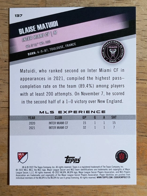2022 Topps MLS #137 Blaise Matuidi