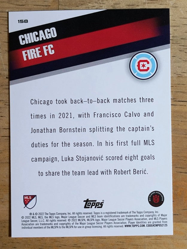 2022 Topps MLS #158 Chicago Fire FC