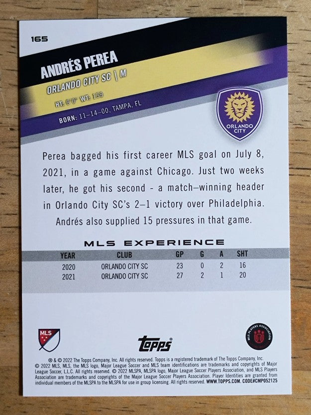 2022 Topps MLS #165 Andres Perea
