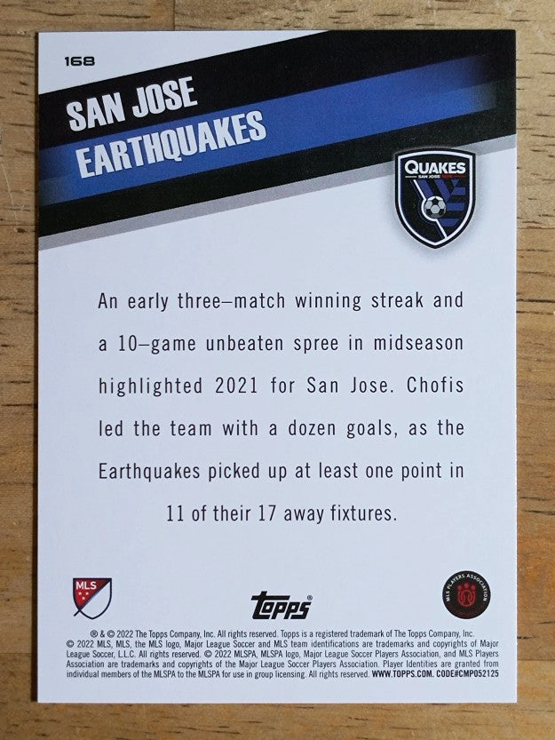 2022 Topps MLS #168 San Jose Earthquakes
