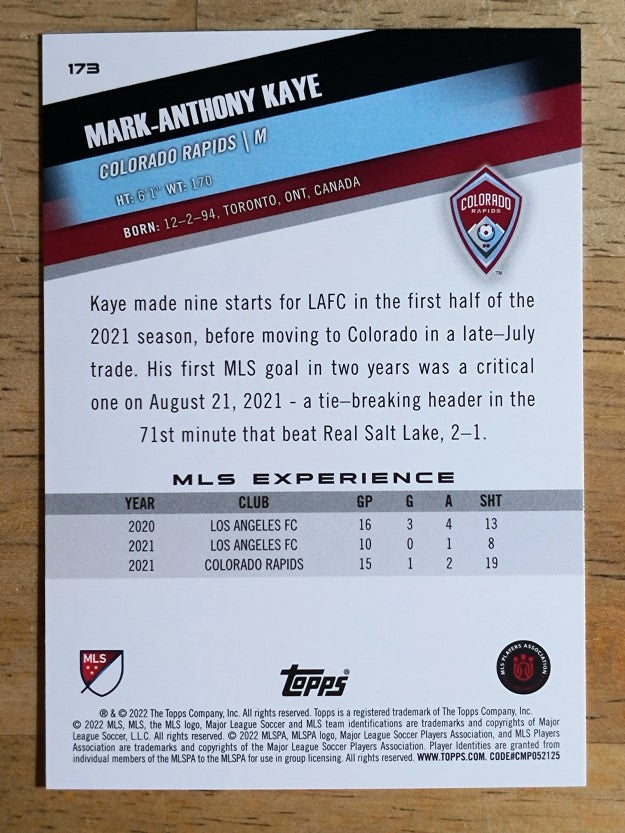 2022 Topps MLS #173 Mark-Anthony Kaye