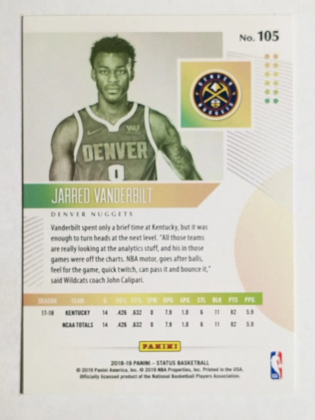 2018-19 Panini Status Aqua #105 Jarred Vanderbilt