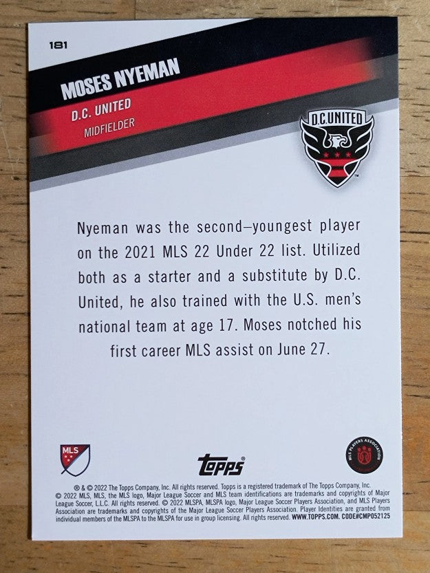 2022 Topps MLS #181 Moses Nyeman U22