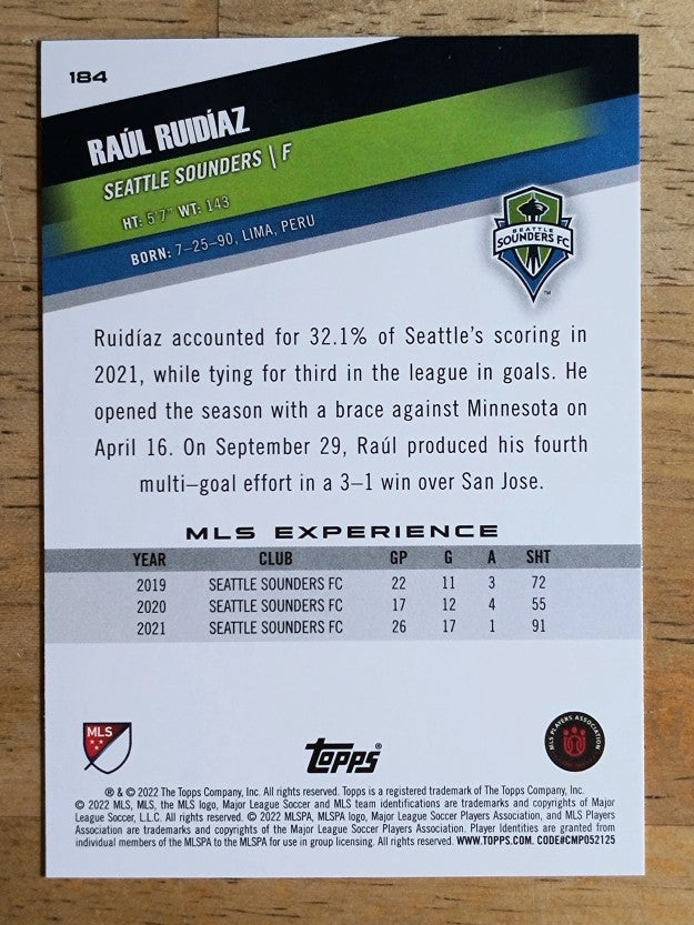 2022 Topps MLS #184 Raul Ruidiaz