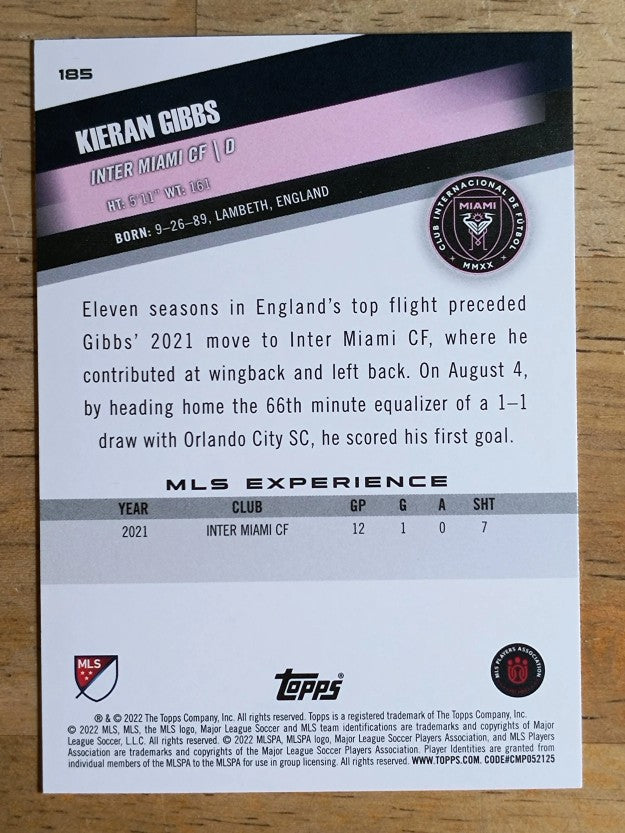 2022 Topps MLS #185 Kieran Gibbs