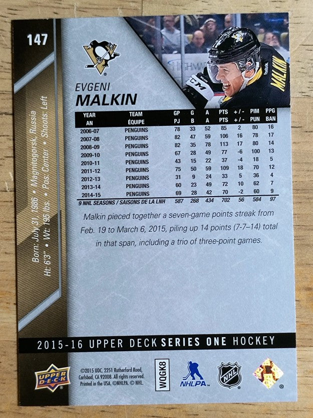 2015-16 Upper Deck #147 Evgeni Malkin