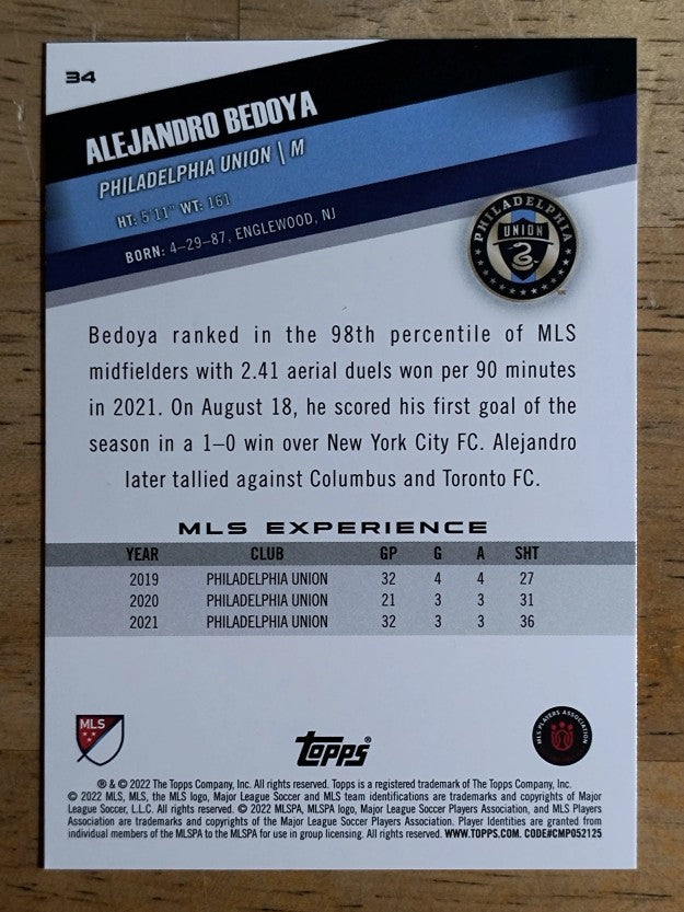 2022 Topps MLS #34 Alejandro Bedoya