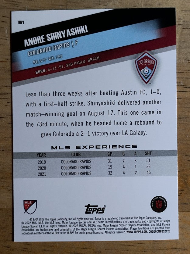 2022 Topps MLS #51 Andre Shinyashiki