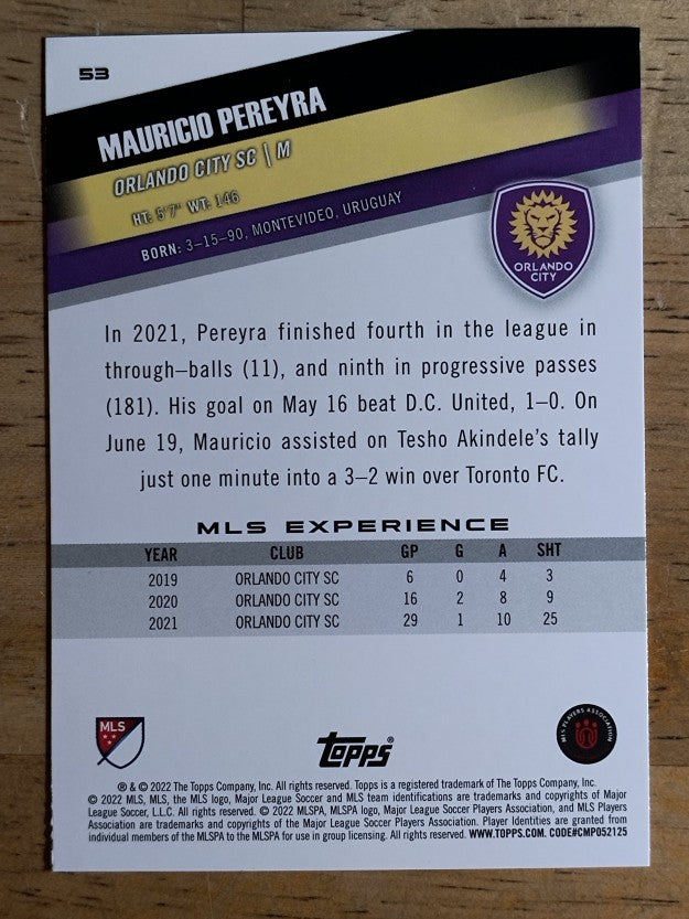 2022 Topps MLS #53 Mauricio Pereyra