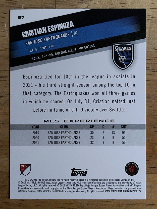 2022 Topps MLS #87 Cristian Espinoza