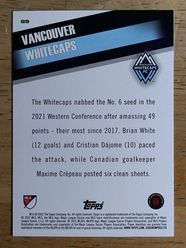 2022 Topps MLS #89 Vancouver Whitecaps