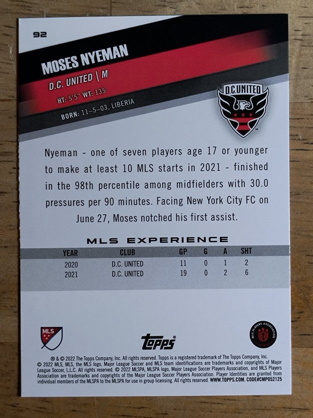 2022 Topps MLS #92 Moses Nyeman