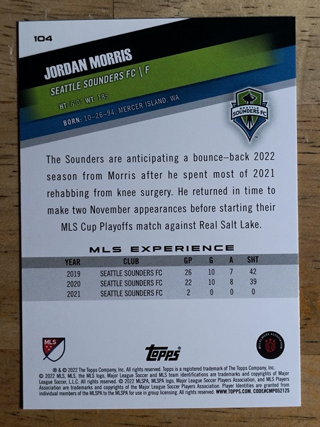 2022 Topps MLS #104 Jordan Morris