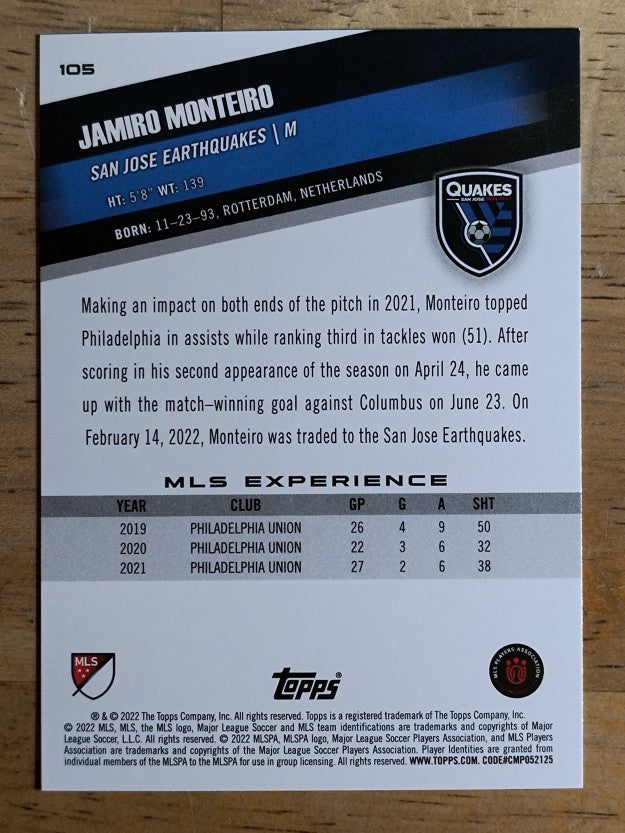 2022 Topps MLS #105 Jamiro Monteiro