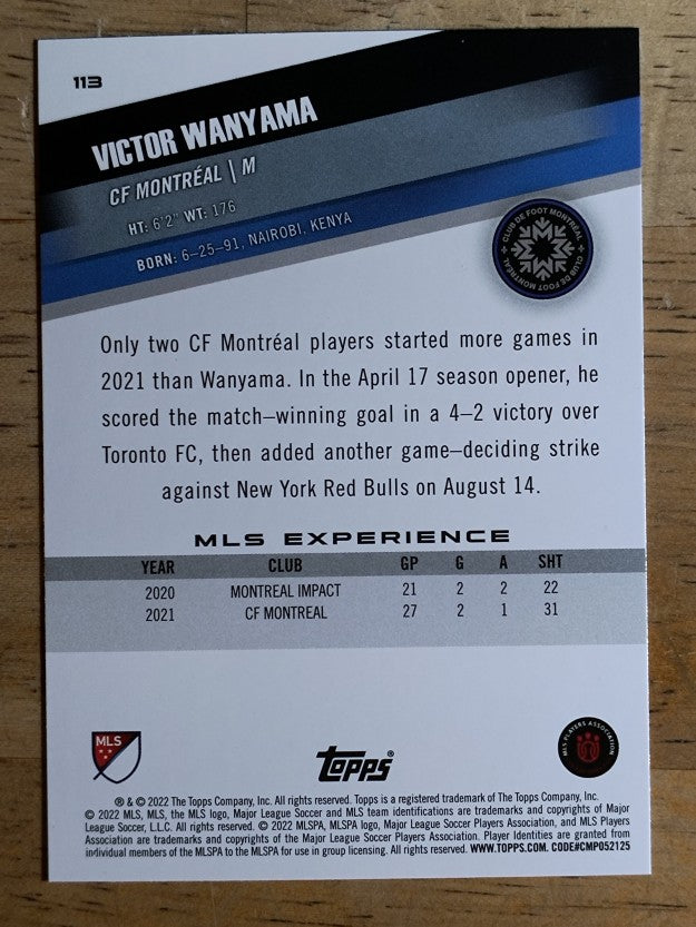 2022 Topps MLS #113 Victor Wanyama