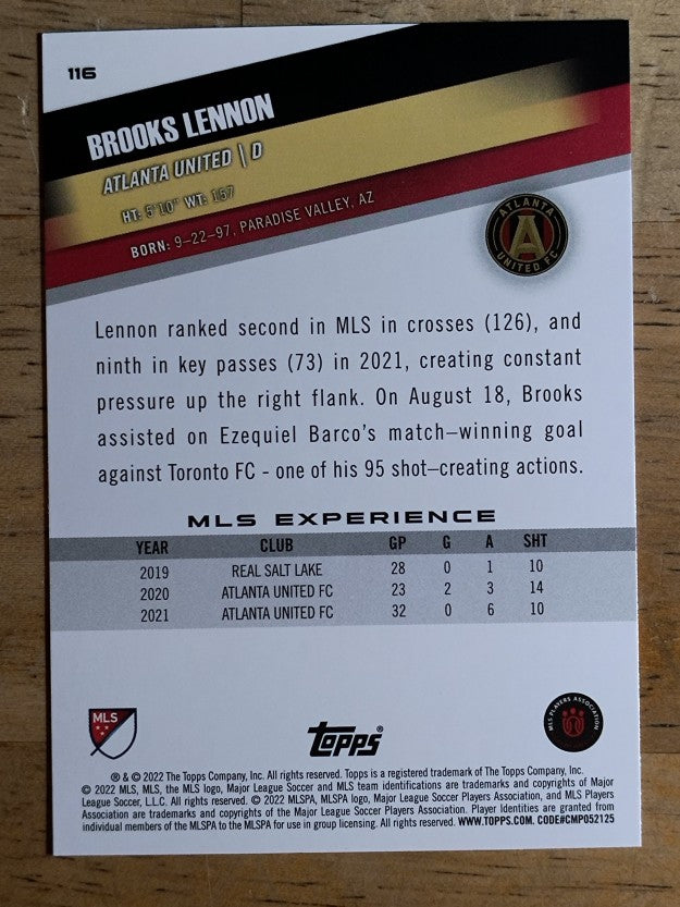 2022 Topps MLS #116 Brooks Lennon