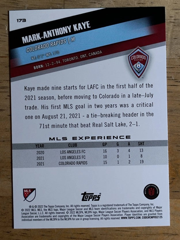 2022 Topps MLS #173 Mark-Anthony Kaye