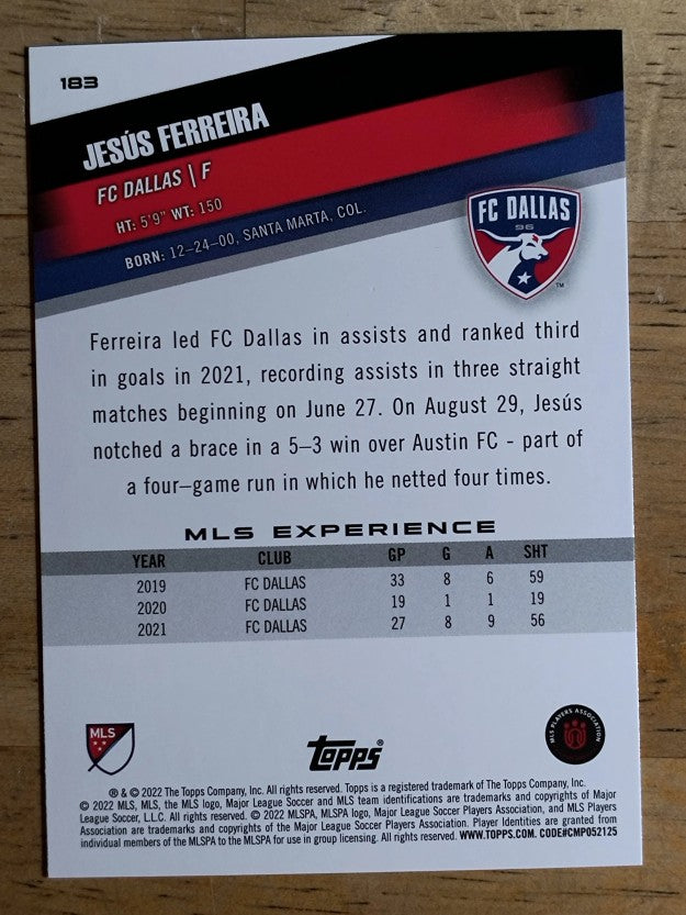 2022 Topps MLS #183 Jesus Ferreira