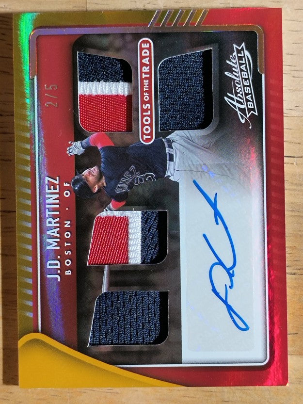 2022 Absolute Tools Trade 4 Swatch Signatures Spectrum Gold #13 J.D. Martinez/5