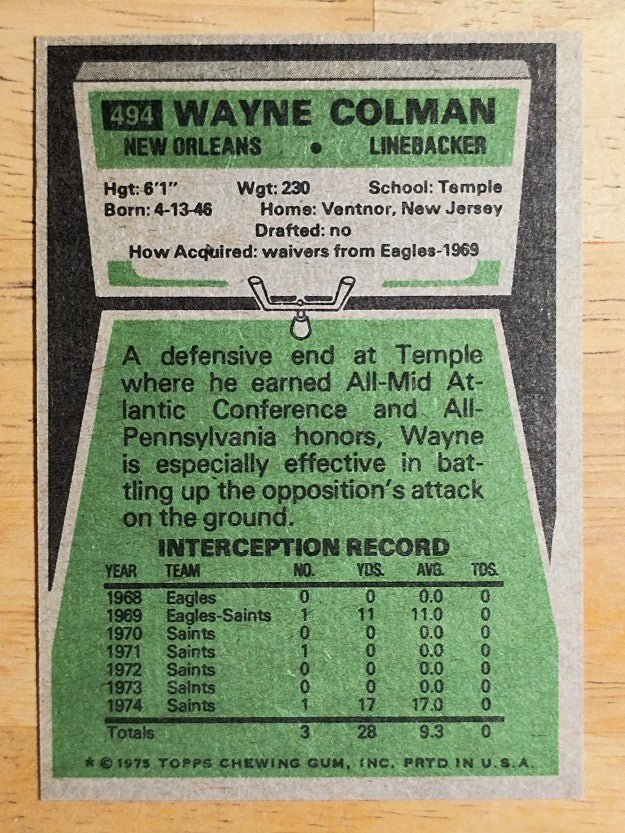1975 Topps #494 Wayne Colman (NM)