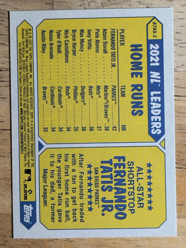2022 Topps '87 Topps All-Star #87AS1 Fernando Tatis Jr.