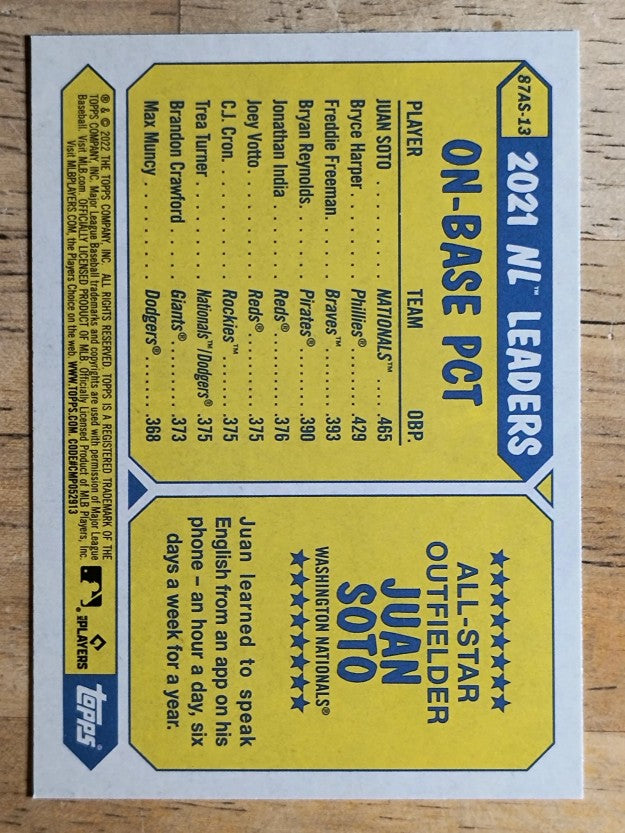 2022 Topps '87 Topps All-Star #87AS13 Juan Soto