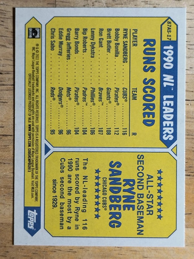 2022 Topps '87 Topps All-Star #87AS17 Ryne Sandberg